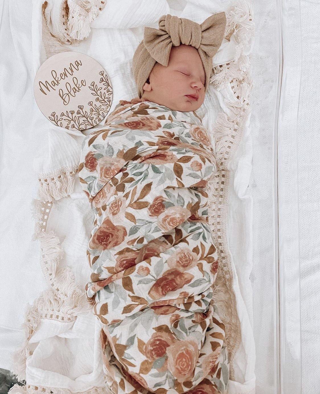 Dusty Pink Floral Muslin Swaddle Blanket - Mack & Harvie