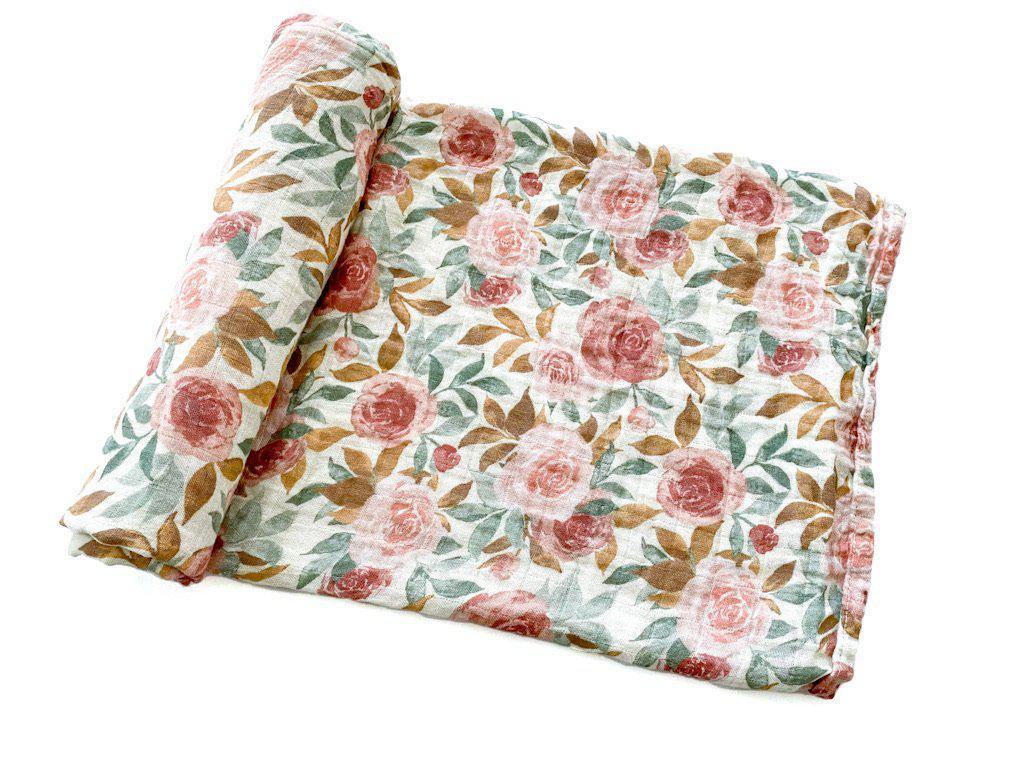 Dusty Pink Floral Muslin Swaddle Blanket - Mack & Harvie