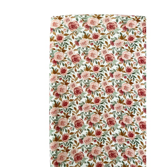 Dusty Pink Floral Premium Bamboo Fitted Crib Sheet - Mack & Harvie