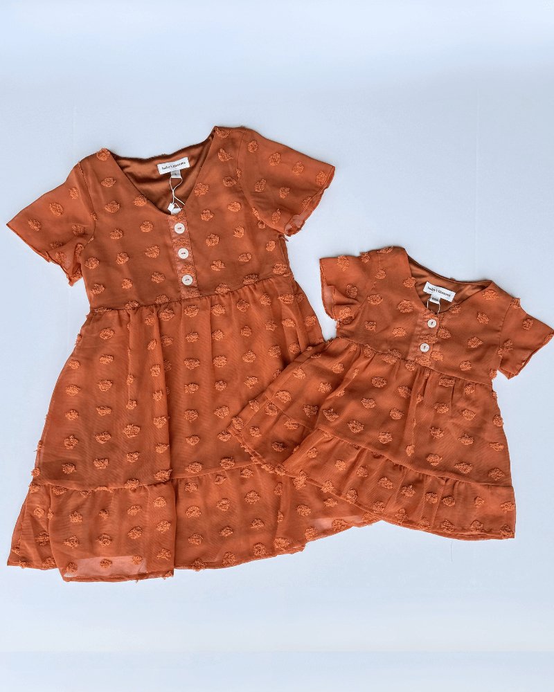 Eden Short Sleeve Dot Dress - Rust - Mack & Harvie