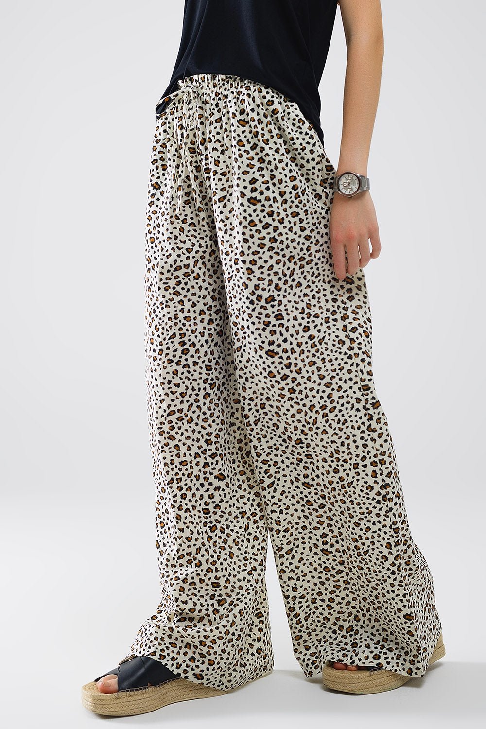 Elasticated Waist Straight Leg Pants in Leopard Print - Mack & Harvie