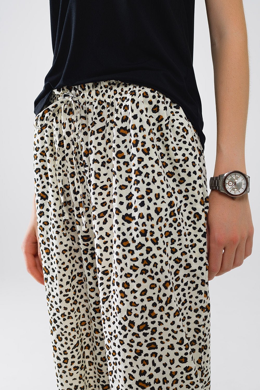 Elasticated Waist Straight Leg Pants in Leopard Print - Mack & Harvie