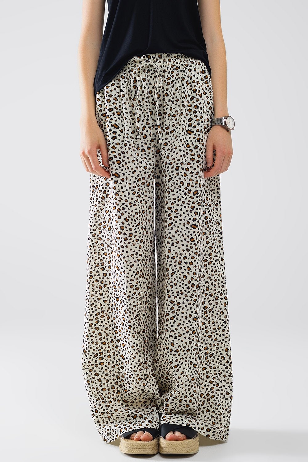 Elasticated Waist Straight Leg Pants in Leopard Print - Mack & Harvie