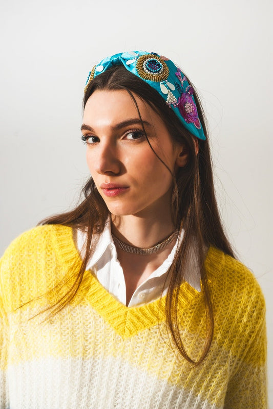 Embellished Chunky Headband in Blue - Mack & Harvie