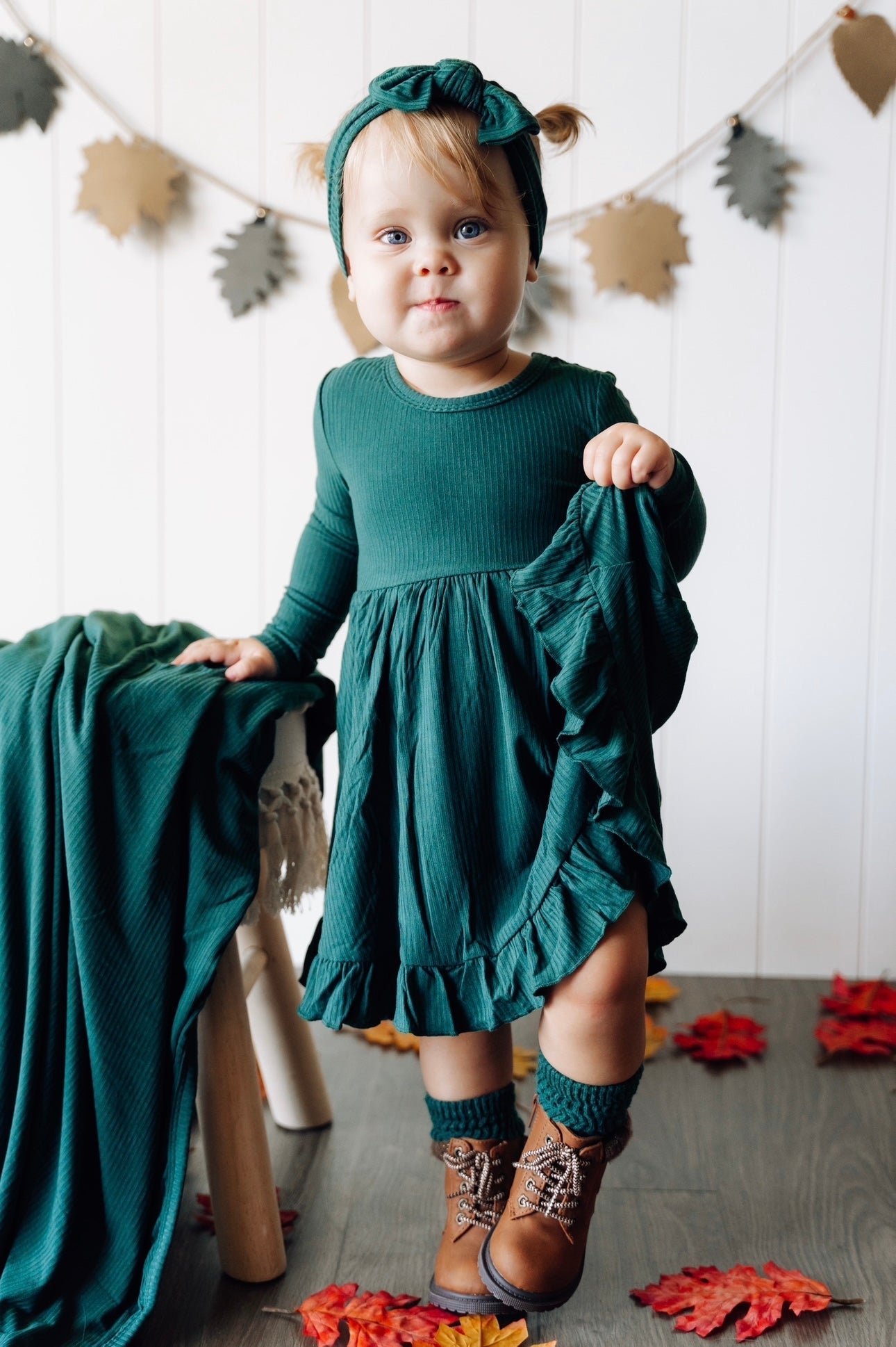 EVERGREEN RIB DREAM RUFFLE DRESS - Mack & Harvie