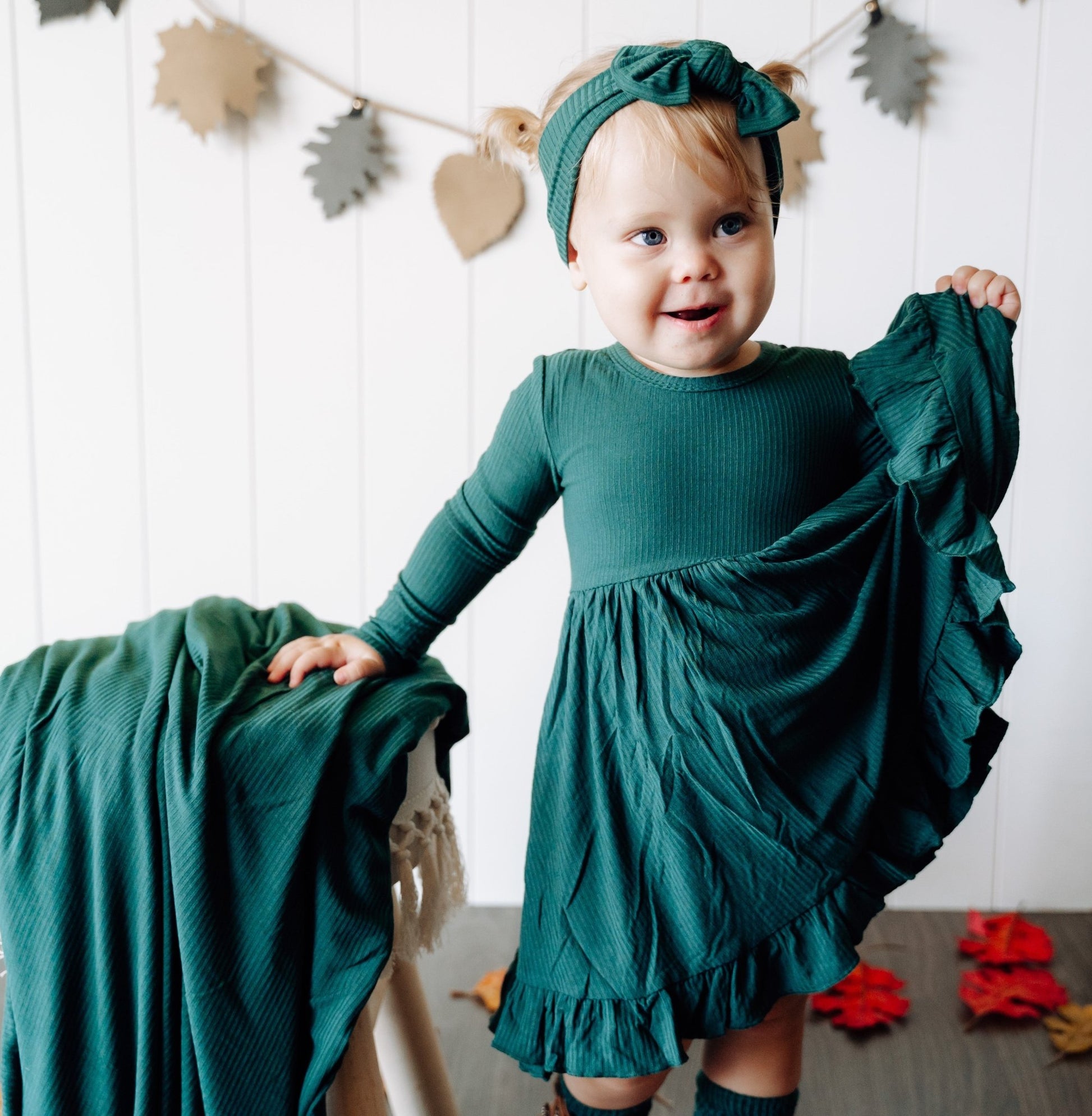 EVERGREEN RIB DREAM RUFFLE DRESS - Mack & Harvie