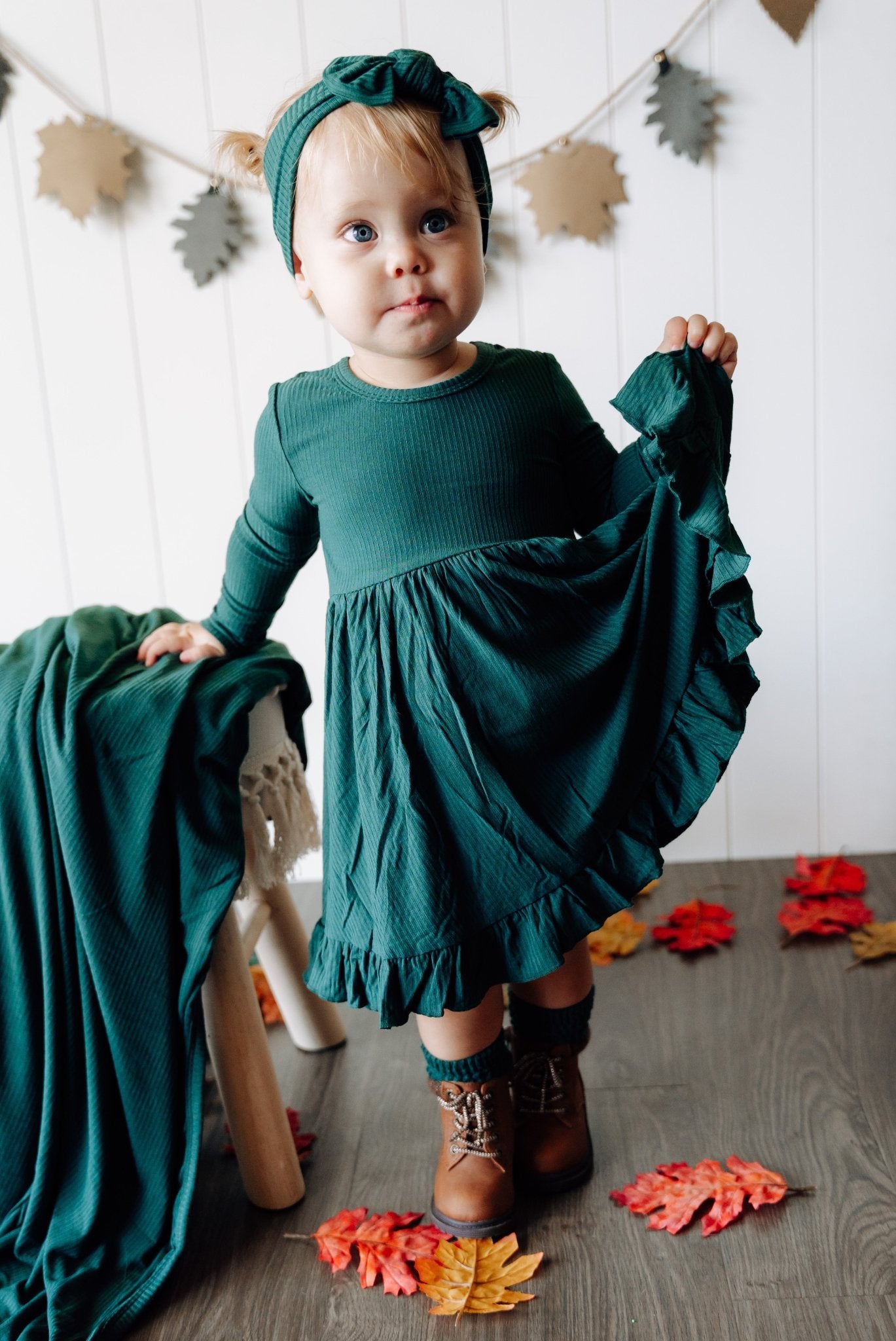 EVERGREEN RIB DREAM RUFFLE DRESS - Mack & Harvie