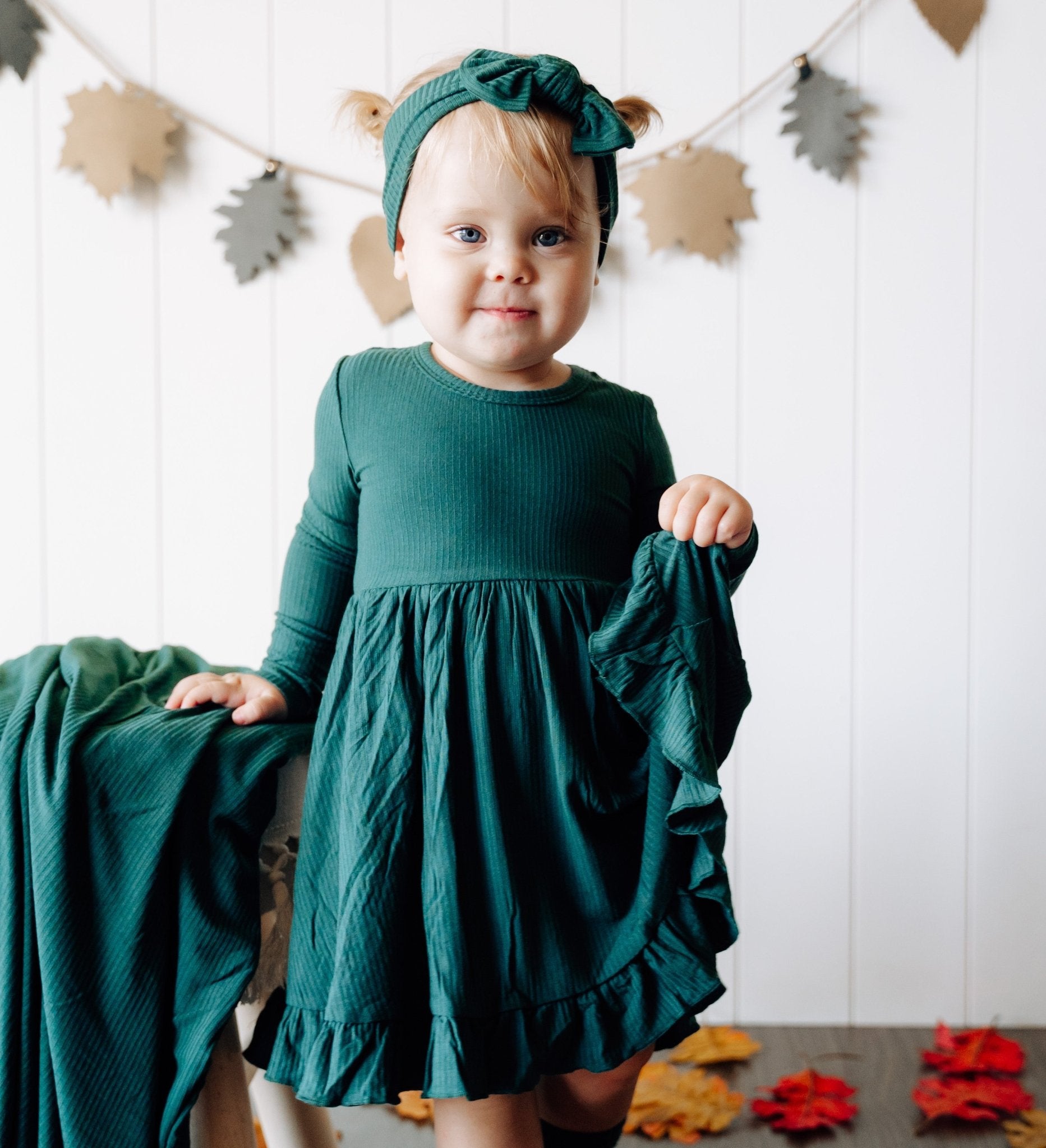 EVERGREEN RIB DREAM RUFFLE DRESS - Mack & Harvie