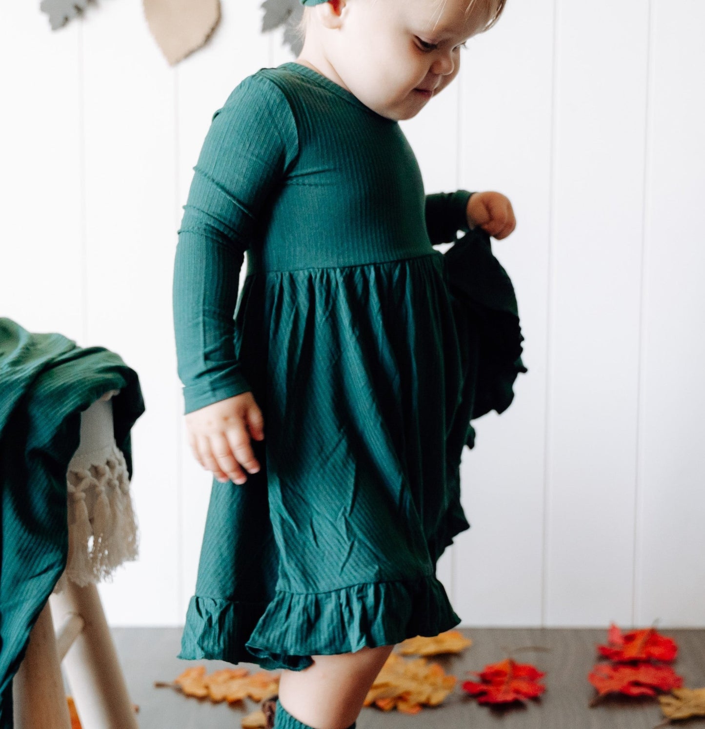 EVERGREEN RIB DREAM RUFFLE DRESS - Mack & Harvie