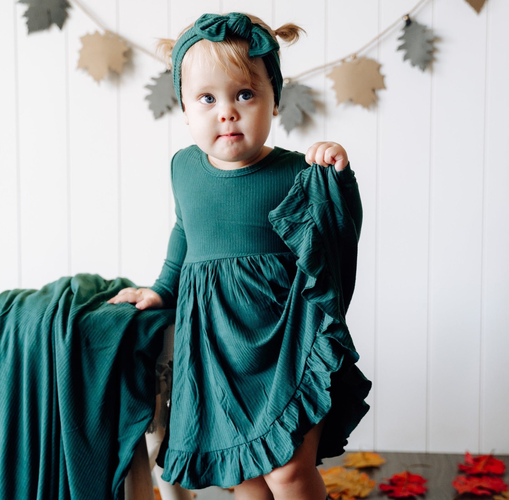 EVERGREEN RIB DREAM RUFFLE DRESS - Mack & Harvie