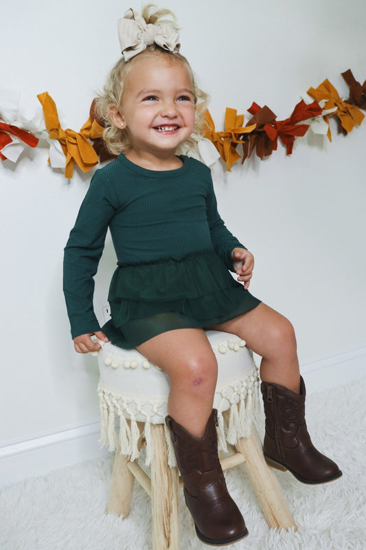 EVERGREEN RIB DREAM TUTU BODYSUIT DRESS - Mack & Harvie