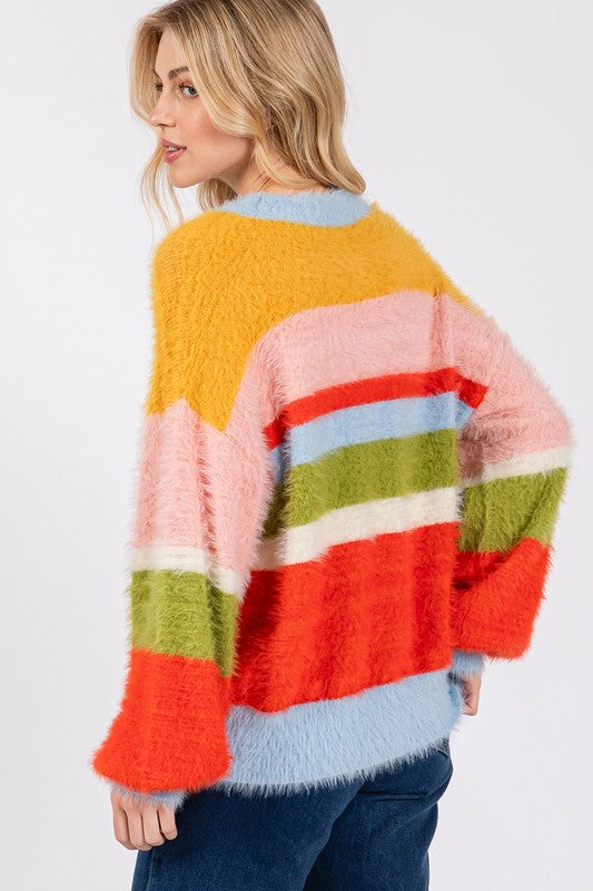 Color Block Round Neck Dropped Shoulder Sweater