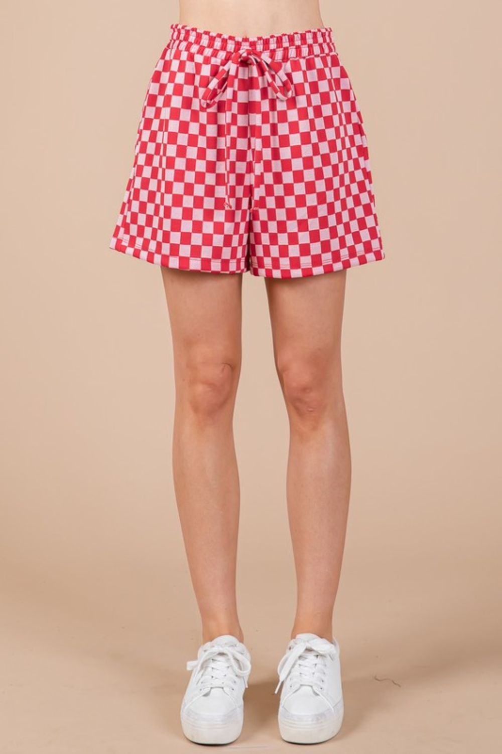 Checkered Round Neck Top and Shorts Set