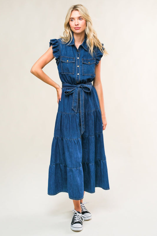 FAN FAVORITE WOVEN DENIM MIDI DRESS - Mack & Harvie