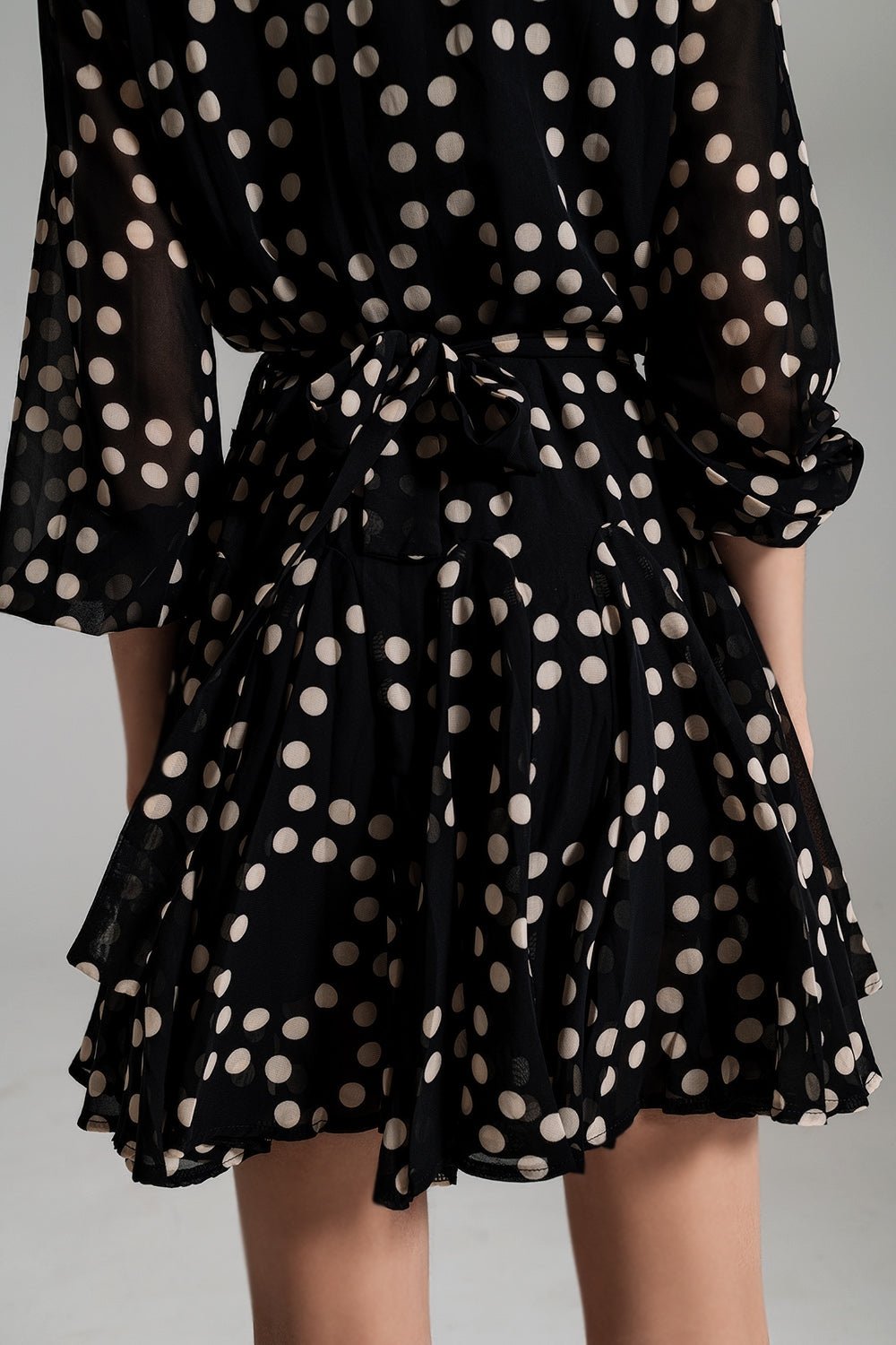 Fit and Frill Polka Dot Dress With Voluminous Sleeves in Black - Mack & Harvie