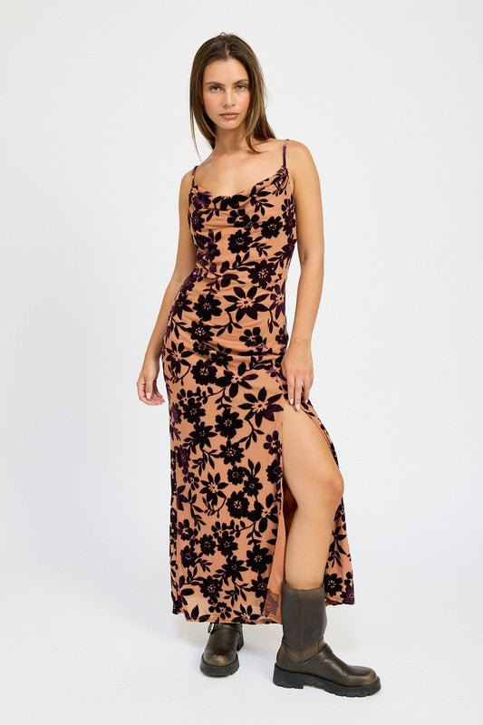 FLORAL PRINT COWL NECK MAXI DRESS - Mack & Harvie