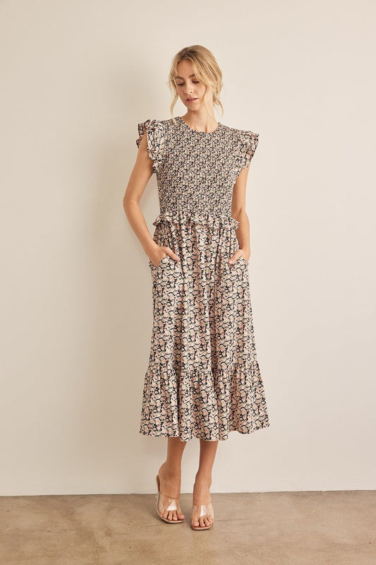 Floral Smocked Ruffled Midi Dress - Mack & Harvie