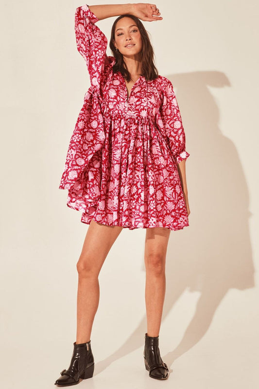 Floral Tie Neck Lantern Sleeve Dress - Mack & Harvie