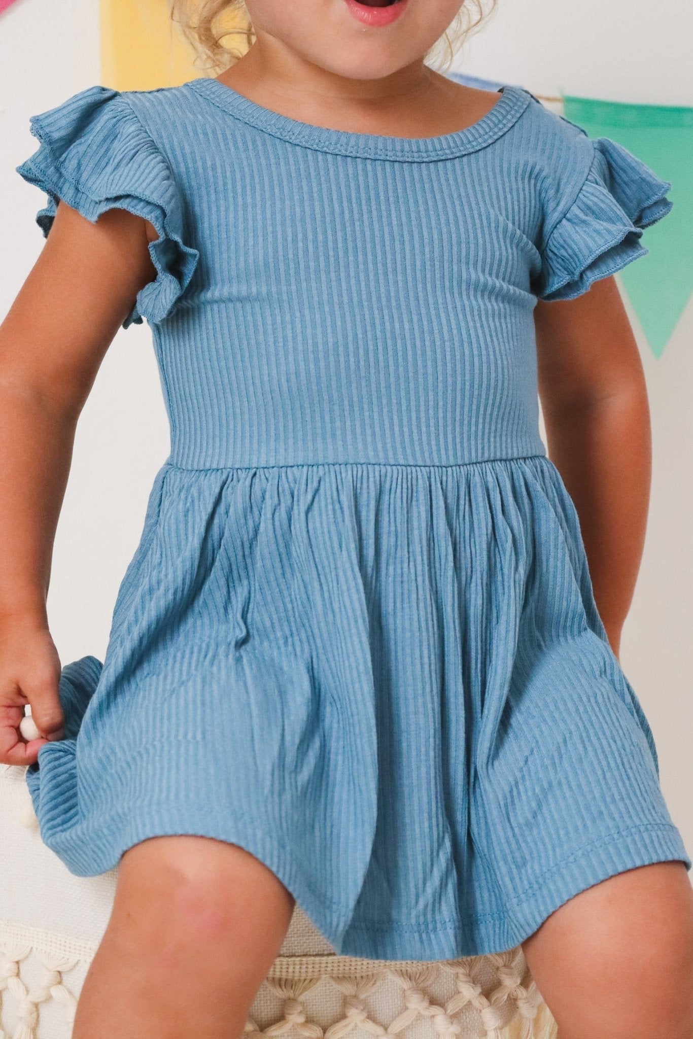 FOGGY BLUE RIB DREAM CAP SLEEVE BODYSUIT DRESS - Mack & Harvie