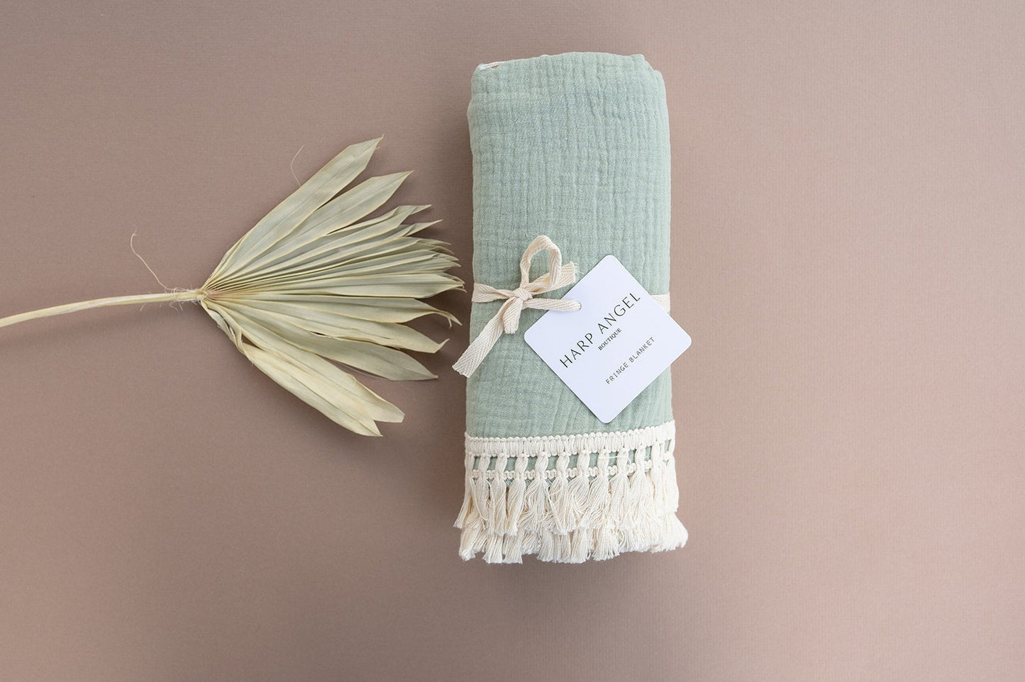 Fringe Swaddle Blanket - Sage Green - Mack & Harvie