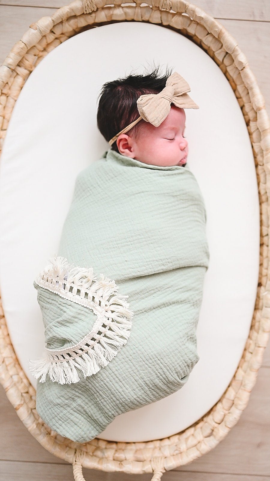 Fringe Swaddle Blanket - Sage Green - Mack & Harvie