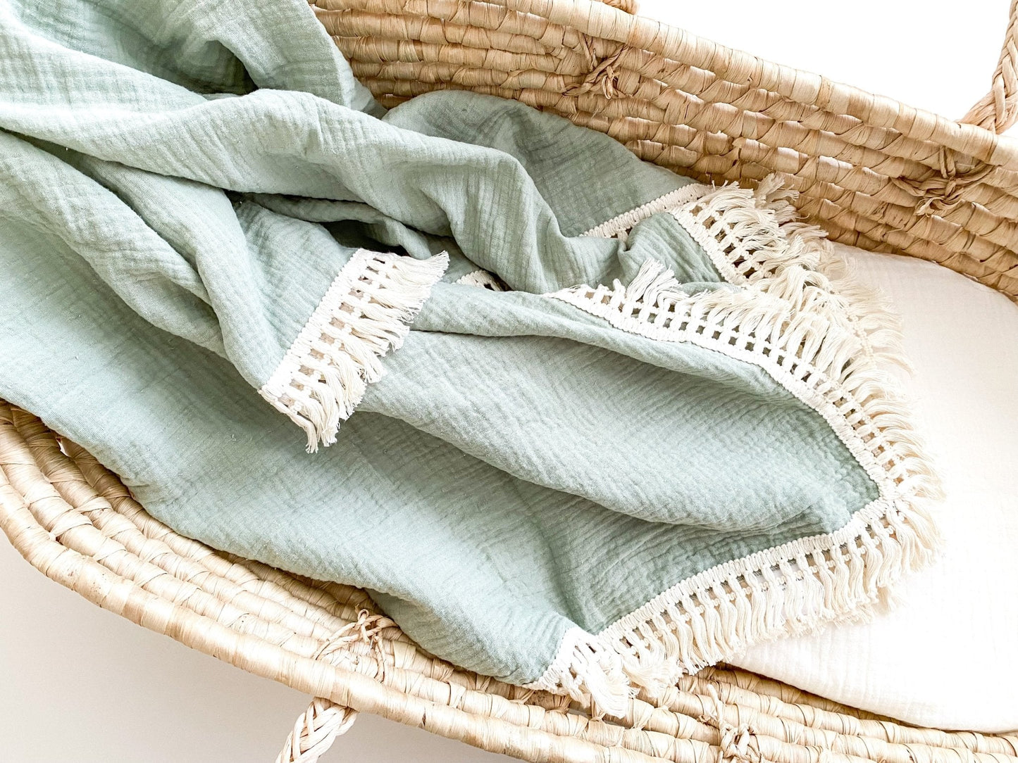 Fringe Swaddle Blanket - Sage Green - Mack & Harvie