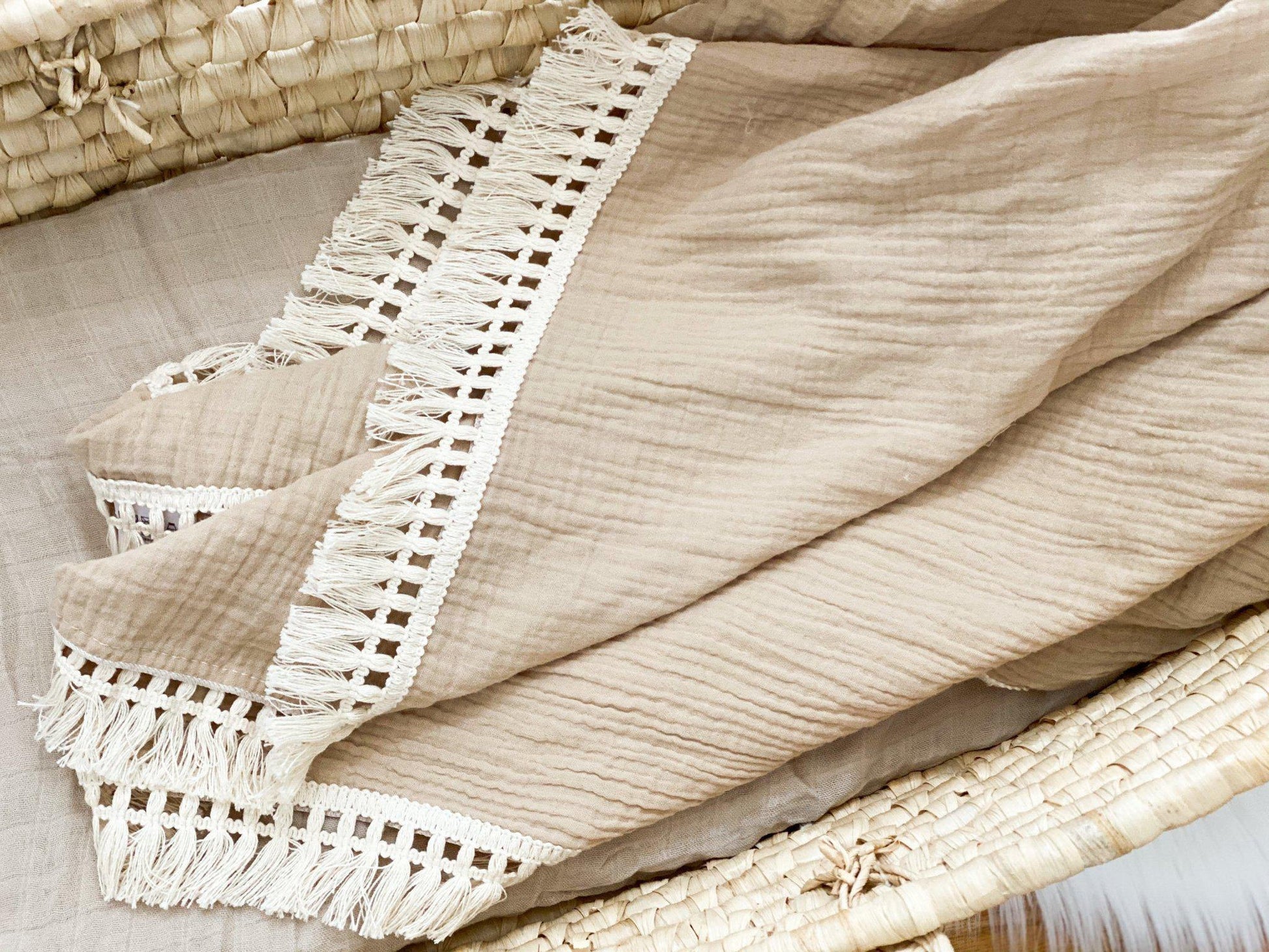 Fringe Swaddle Blanket - Tan - Mack & Harvie