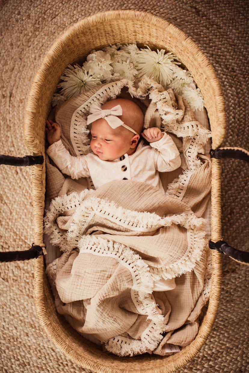 Fringe Swaddle Blanket - Tan - Mack & Harvie