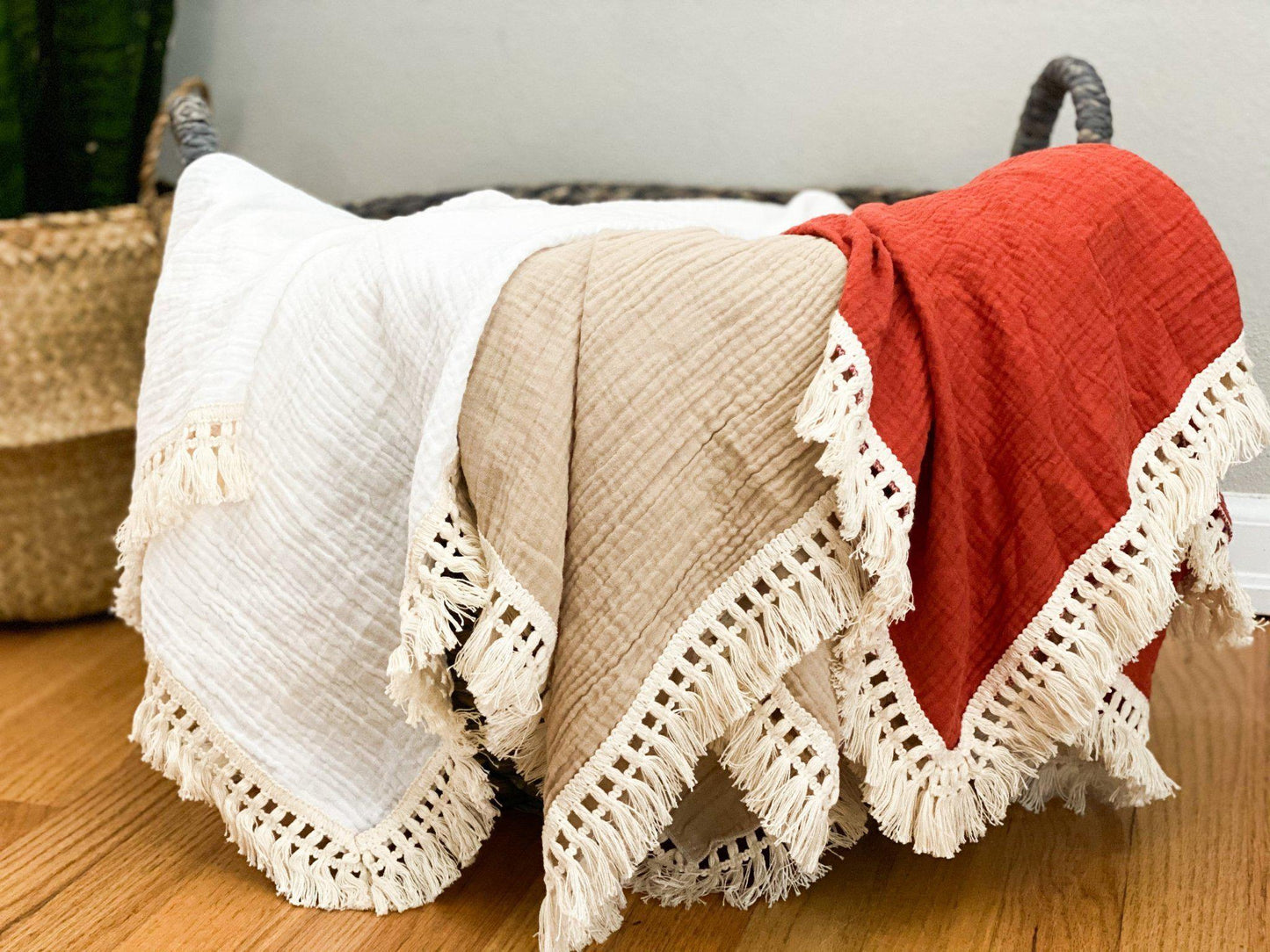 Fringe Swaddle Blanket - Tan - Mack & Harvie