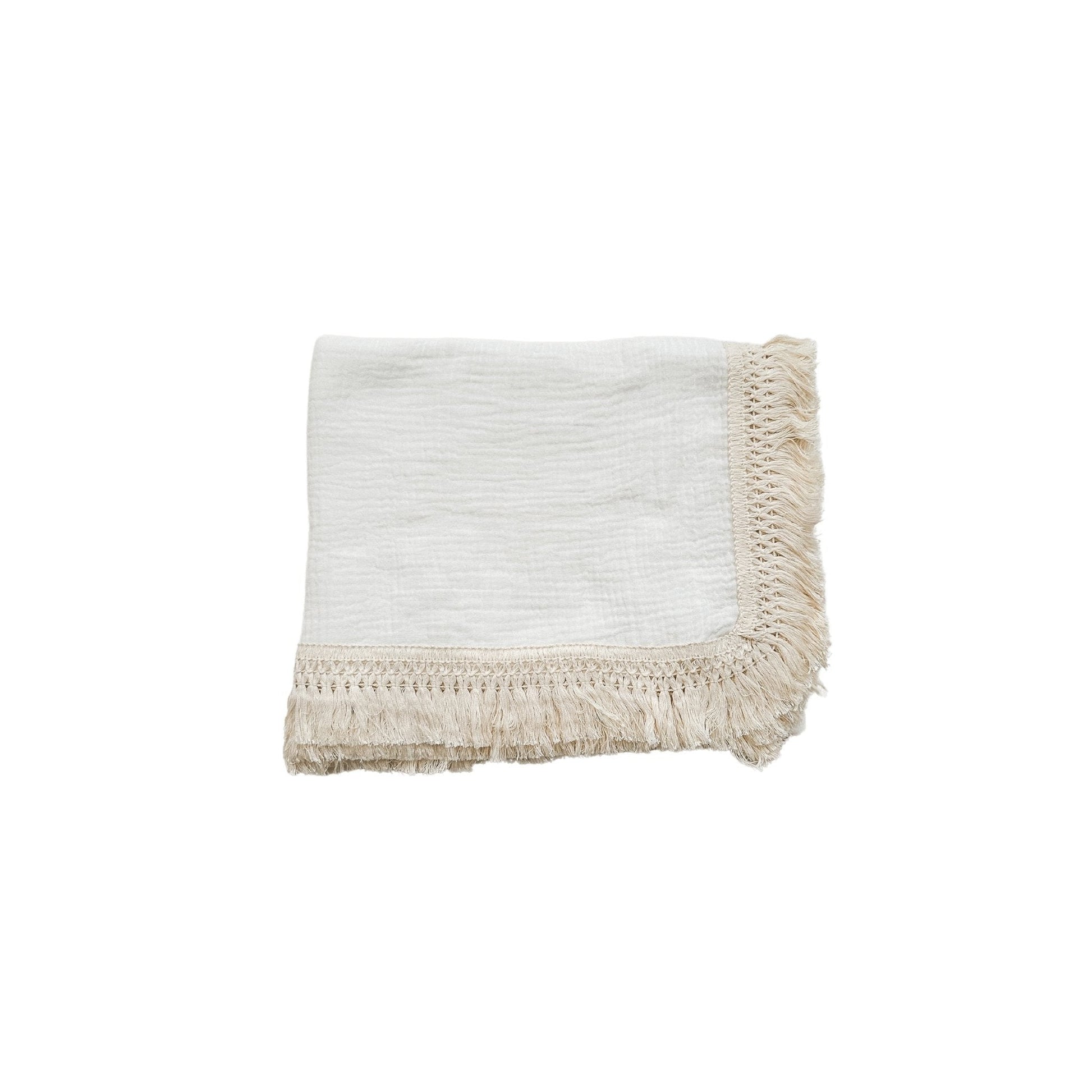 Fringe Swaddle Blanket - White - Mack & Harvie