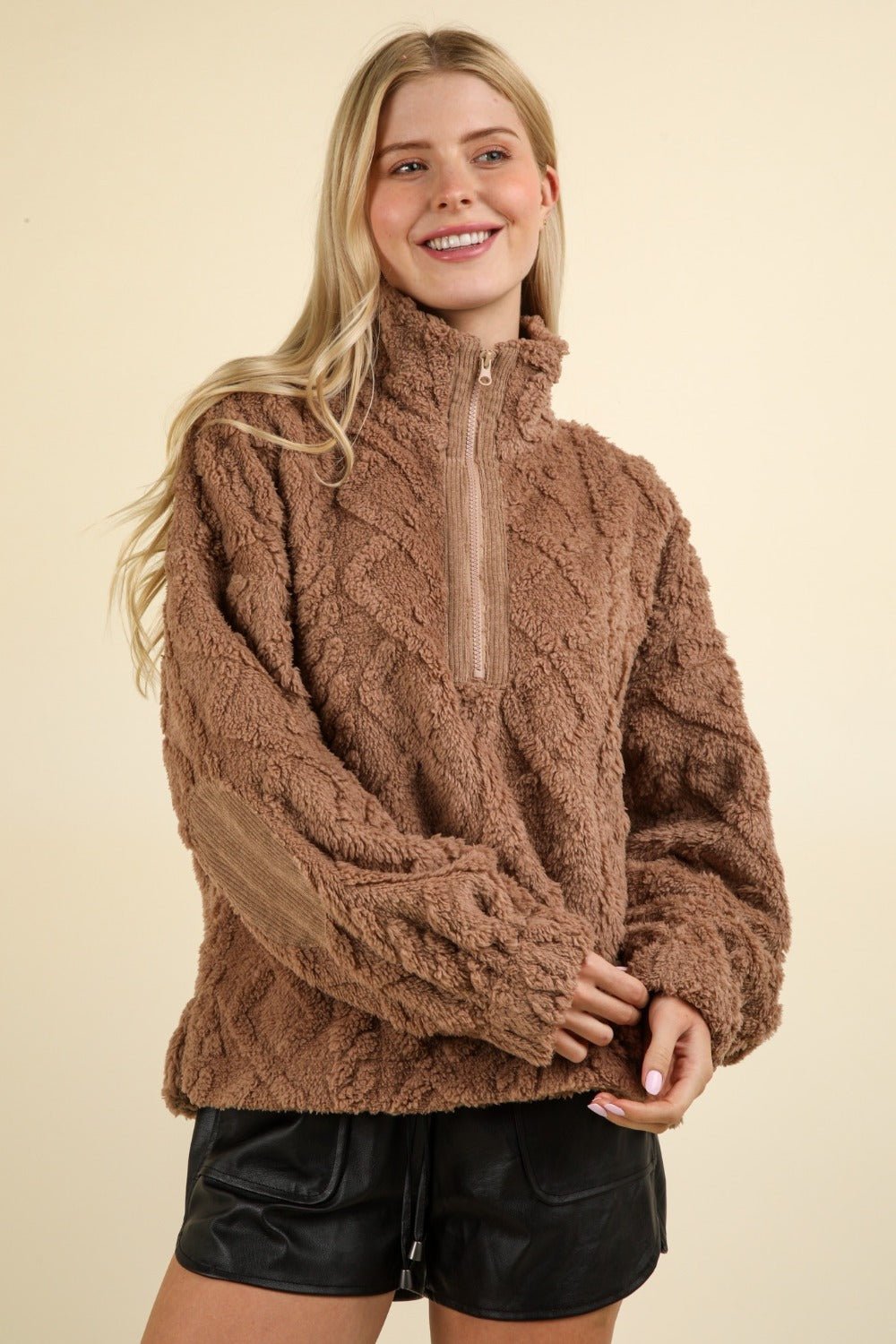 Fuzzy Fleece Half Zip Cable Pattern Sweatshirt - Mack & Harvie