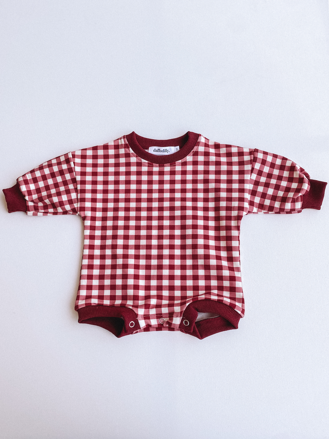 gingham romper - burgundy