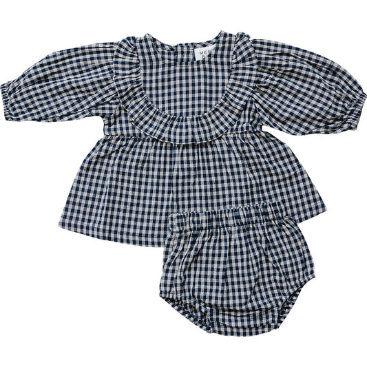 Gingham Long Sleeve Ruffle Linen Dress - Mack & Harvie