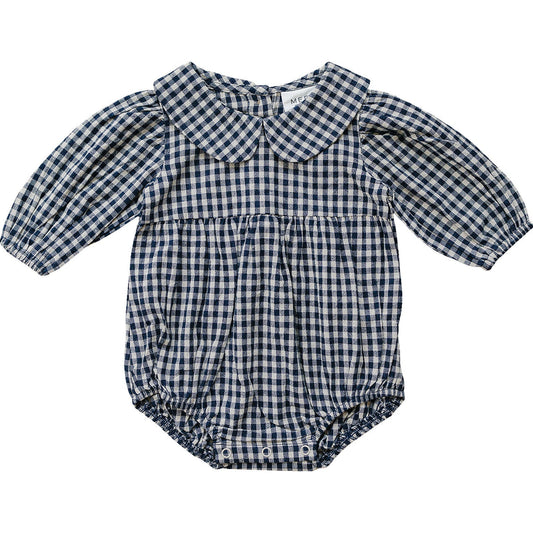 Gingham Peter Pan Collar Long Sleeve Bubble Romper - Mack & Harvie