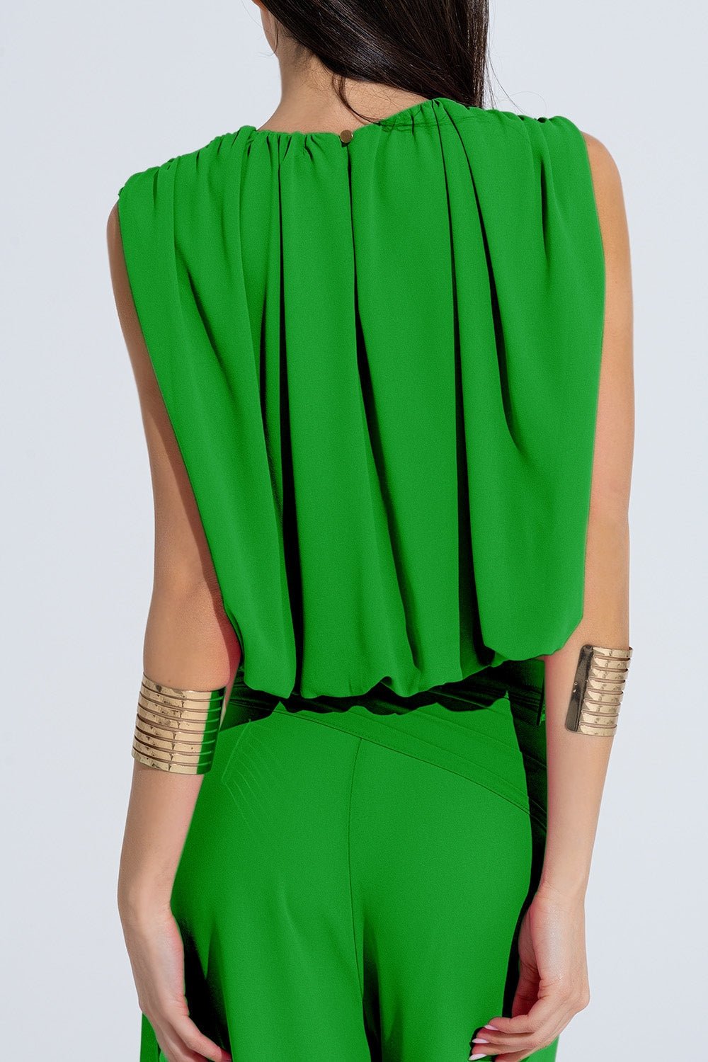 Green Chiffon Top With Ruche Design - Mack & Harvie