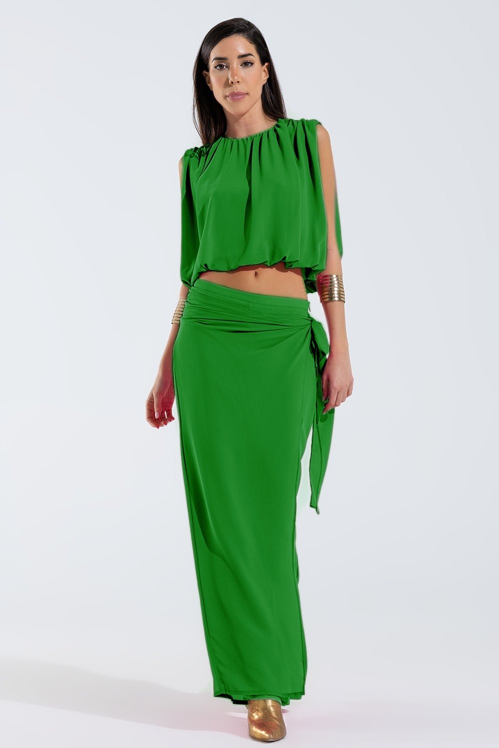 Green Chiffon Top With Ruche Design - Mack & Harvie