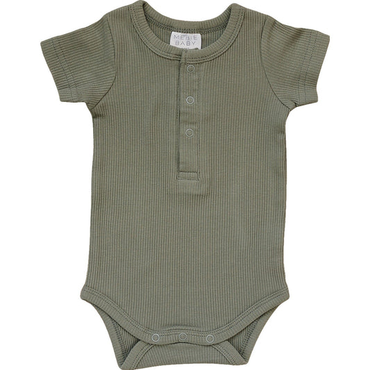 Green Organic Cotton Ribbed Snap Bodysuit - Mack & Harvie