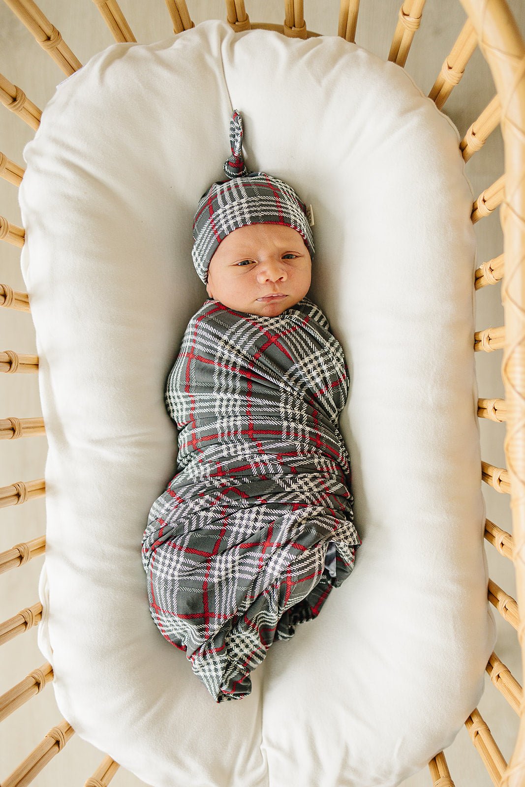 Green Plaid Bamboo Newborn Knot Hat - Mack & Harvie