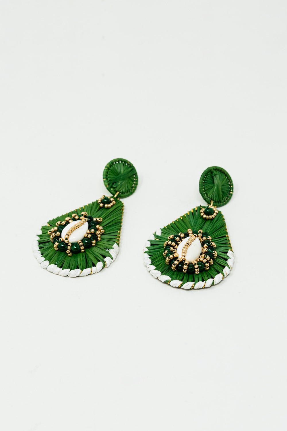 Green Waterdrop Earrings With Embellishments - Mack & Harvie