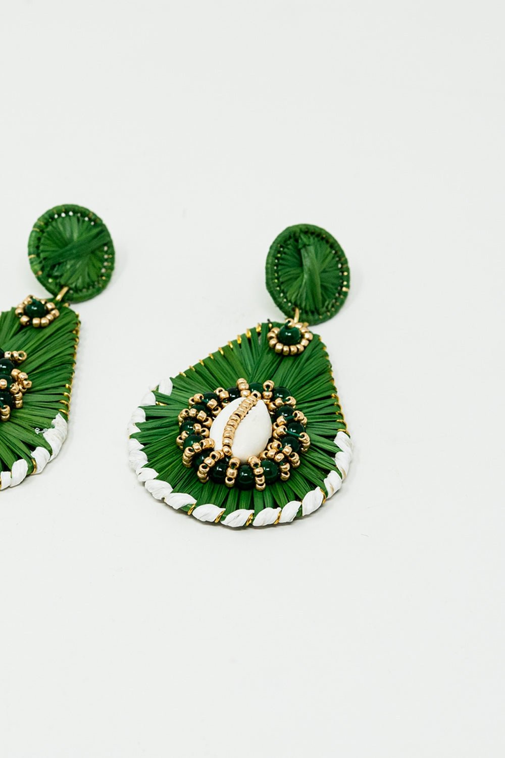 Green Waterdrop Earrings With Embellishments - Mack & Harvie