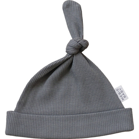 Grey Organic Ribbed Newborn Knot Hat - Mack & Harvie