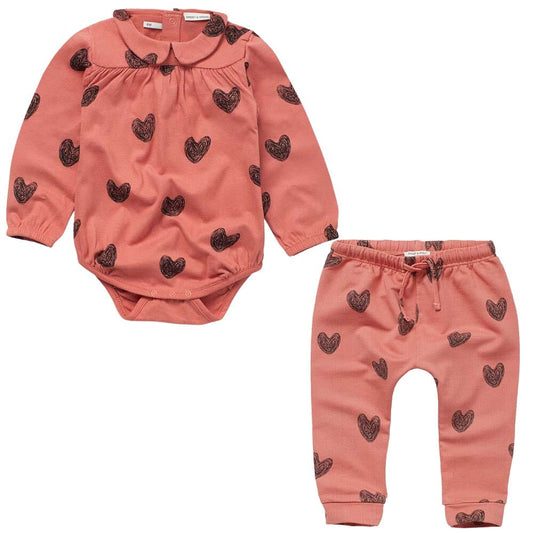 Heart Print Romper & Pants Set - Faded Rose - Mack & Harvie