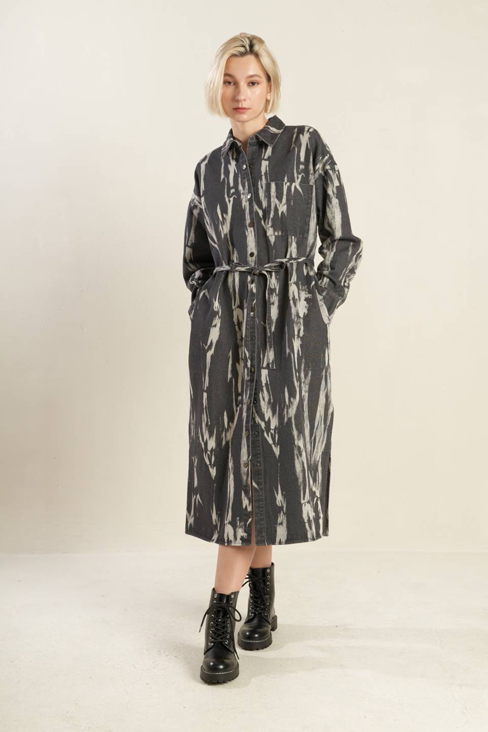 HERE & NOW WOVEN DENIM MIDI SHIRT DRESS - Mack & Harvie