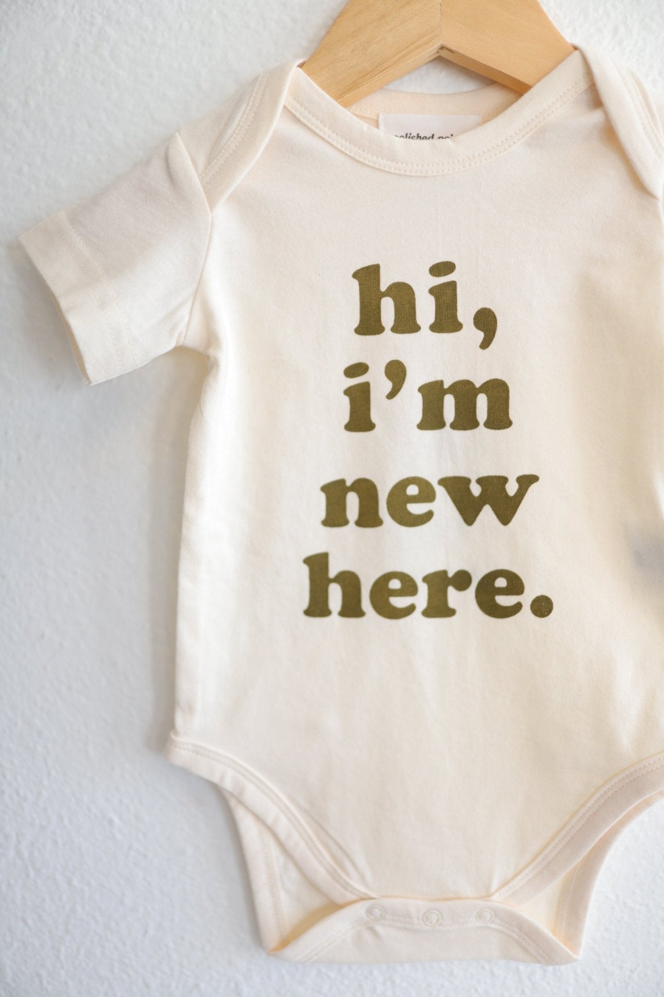 Hi, I’m New Here Baby Onesie in Fir Green - Mack & Harvie