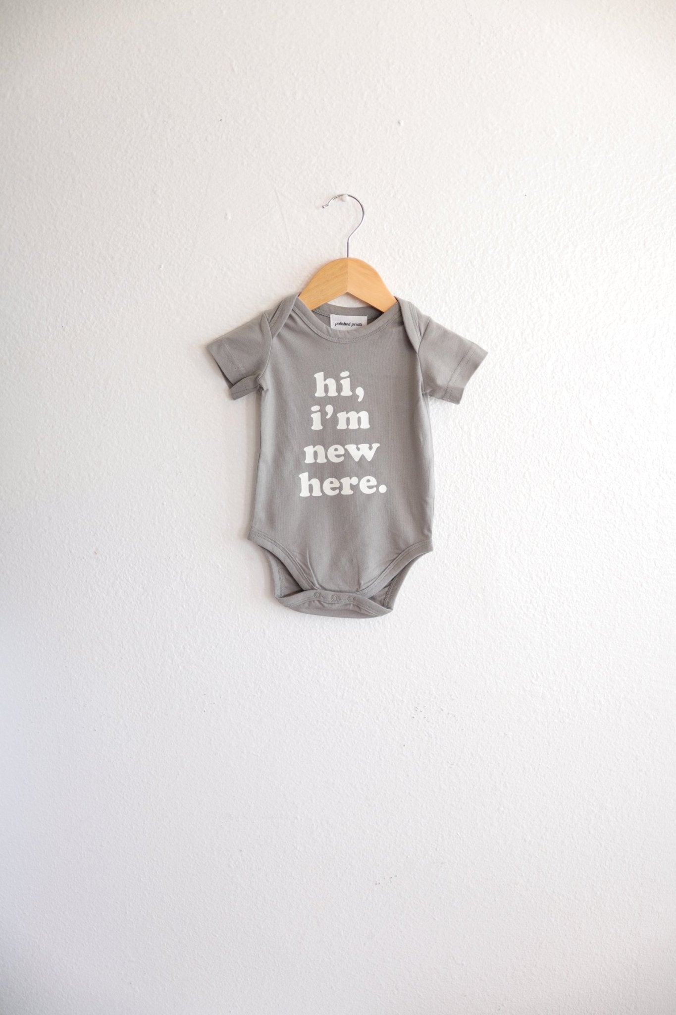 Hi, I'm New Here Baby Onesie in Moon Mist - Mack & Harvie