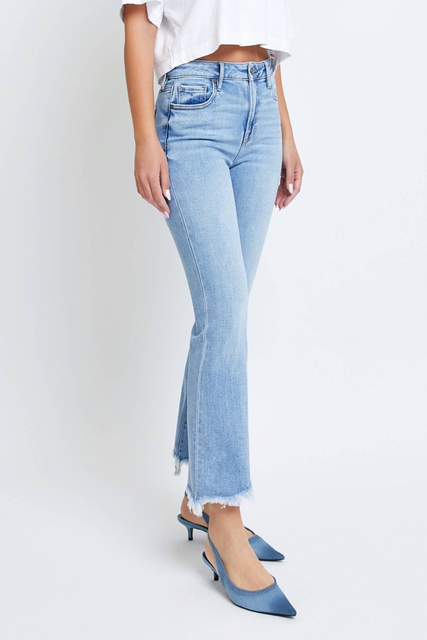 Hidden Jeans - Medium Wash Clean Frayed Hem Stretch Crop Flare - Mack & Harvie