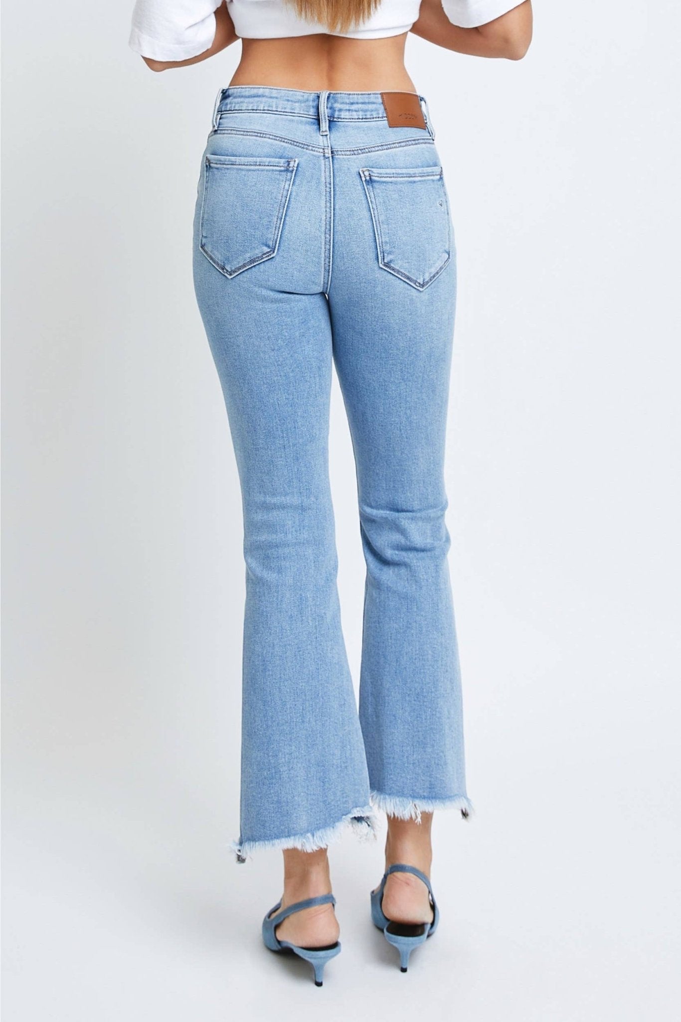 Hidden Jeans - Medium Wash Clean Frayed Hem Stretch Crop Flare - Mack & Harvie