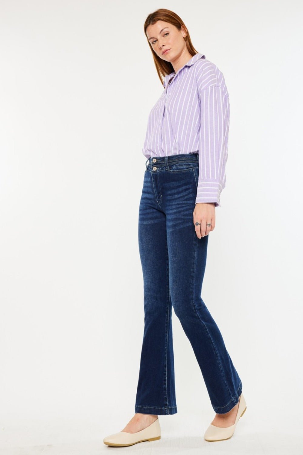 High Rise Double Waistband Flare Jeans - Mack & Harvie