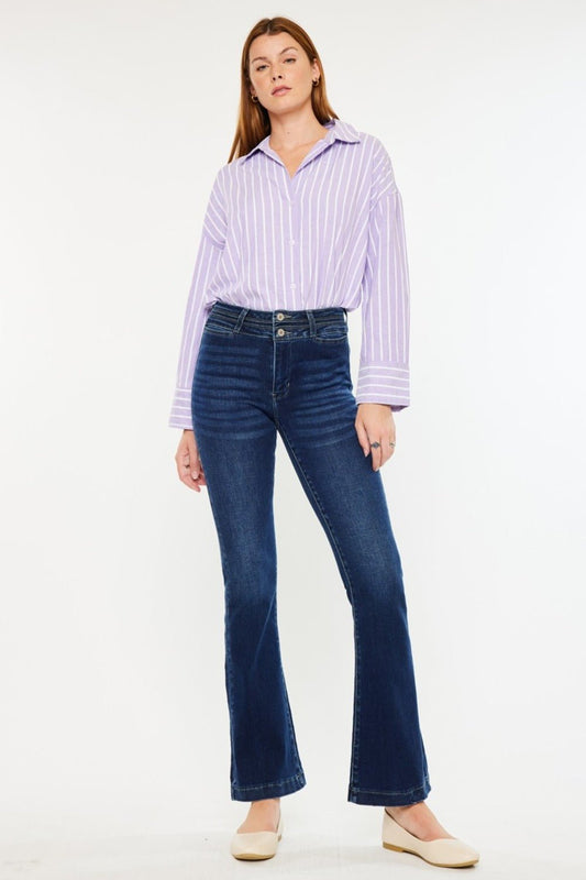 High Rise Double Waistband Flare Jeans - Mack & Harvie