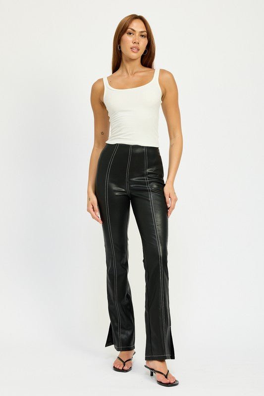 HIGH WAIST LEATHER PANTS WITH CONTRASTED STITCH - Mack & Harvie